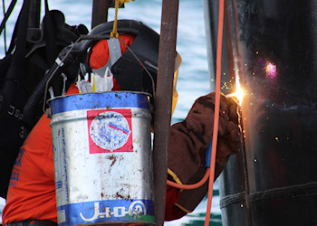 Coded welding on pile sleeve, sohar jetty, oman